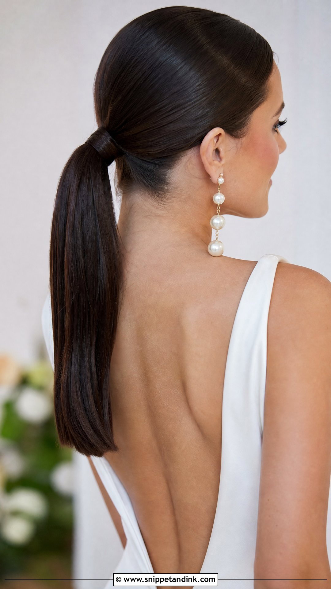 Sleek Low Ponytail for Brides - Snippet and Ink - 20 Wedding Hair for Medium Hair Ideas