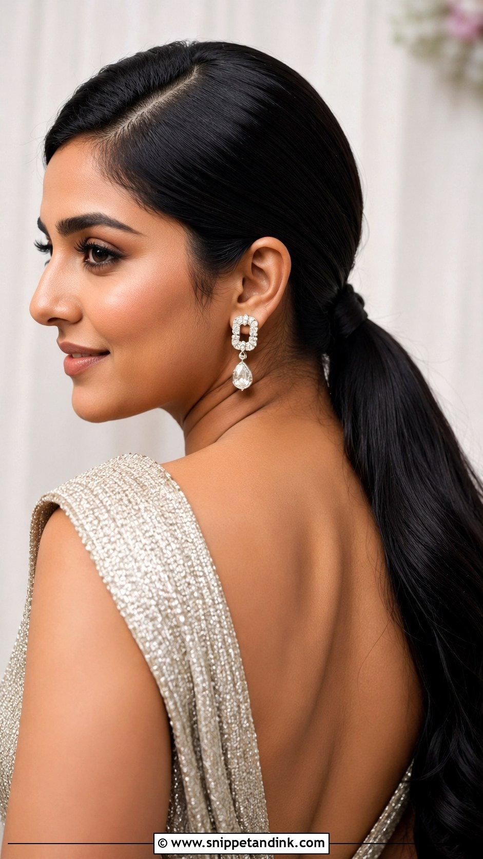 Sleek Low Ponytail for Engagement - Snippet and Ink - 20 Pre Wedding Hairstyles