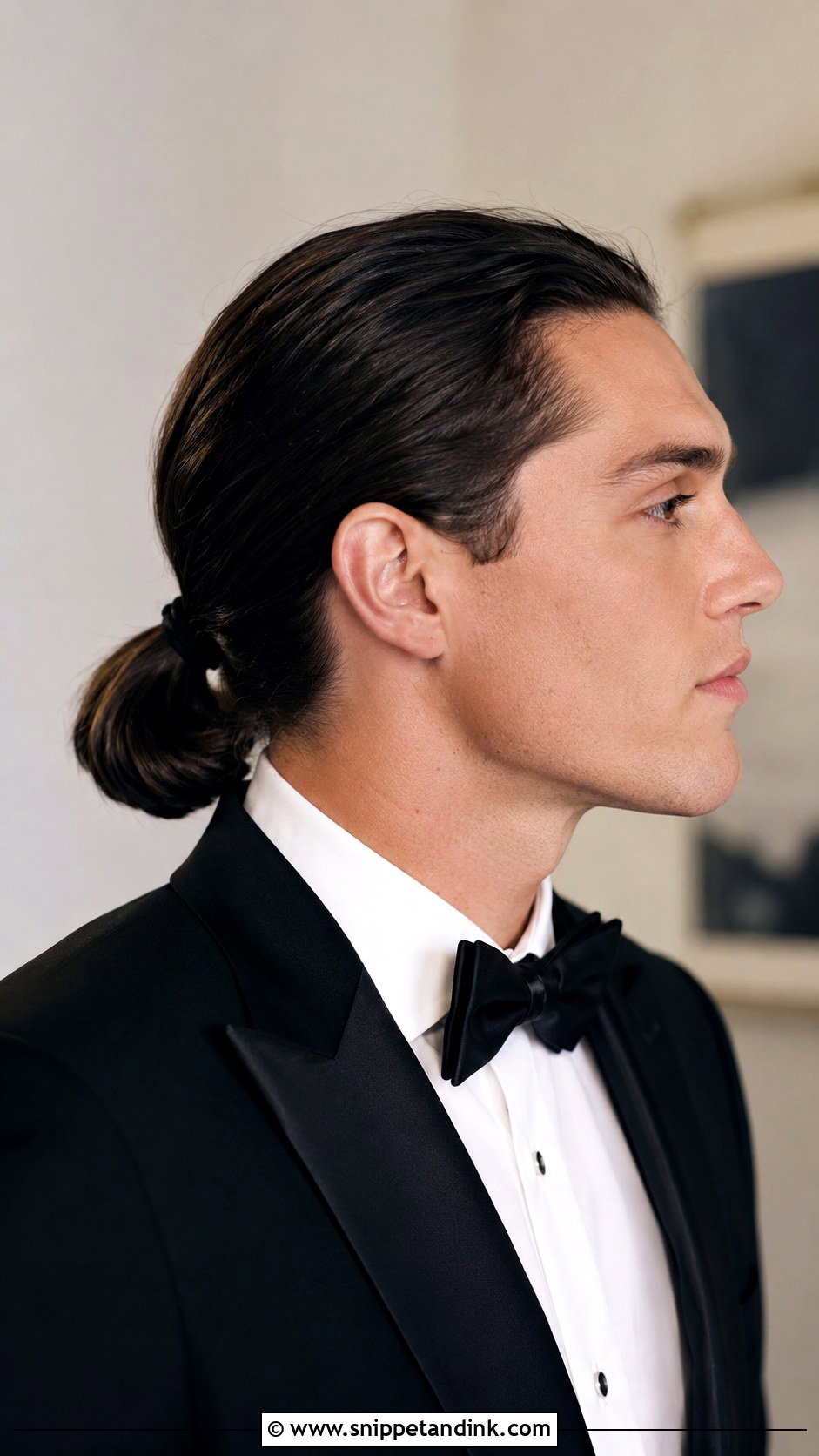 Sleek Low Ponytail for Grooms - Snippet and Ink - 25 Wedding Hairstyles Men