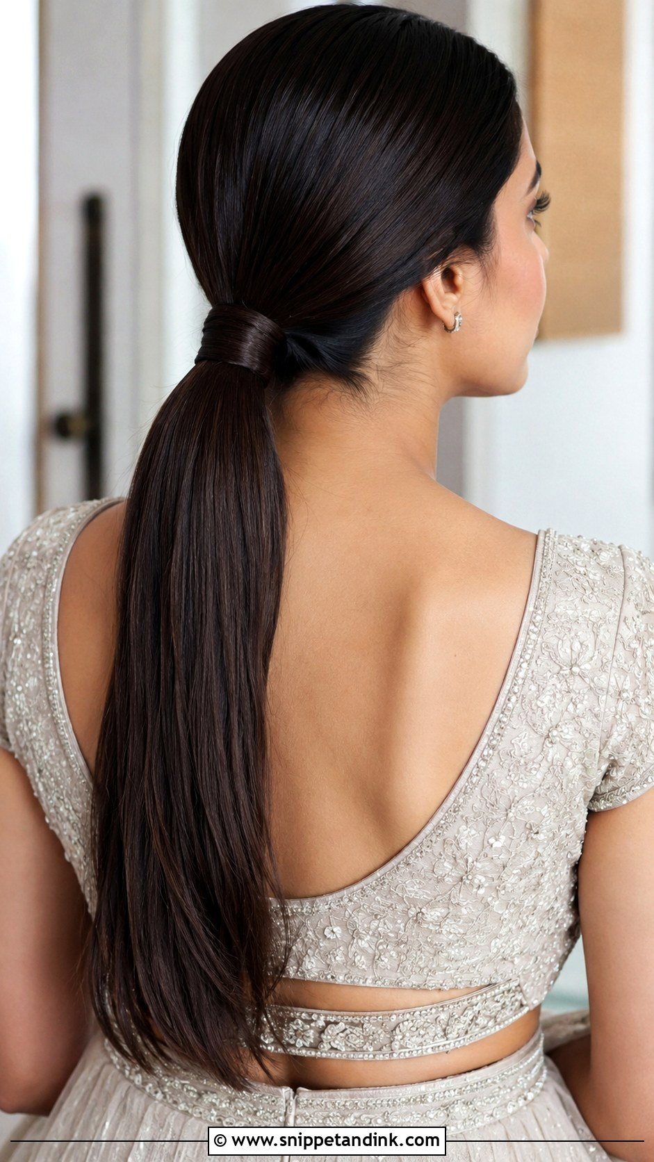 Sleek Low Ponytail for Modern Brides - Snippet and Ink - 25 Hindu Bride Hairstyle Ideas