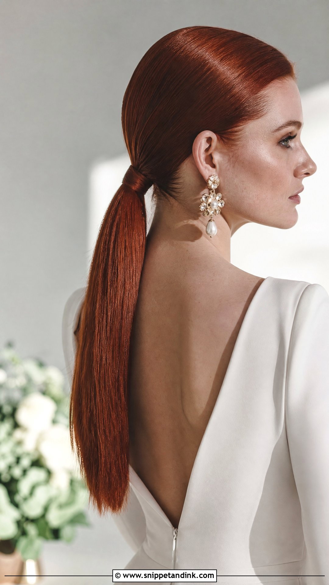 Sleek Low Ponytail for Red Hair Brides - Snippet and Ink - 20 Red Hair Brides