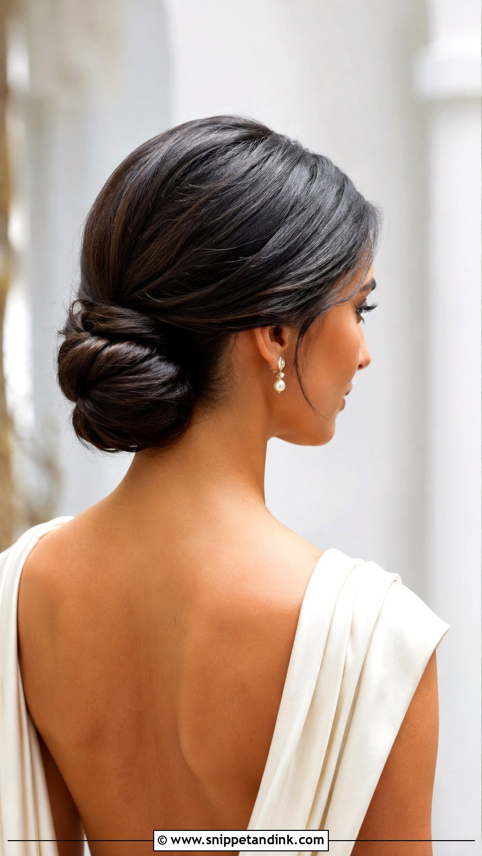 Sleek Low Twisted Bun - Snippet and Ink - 15 Sleek Low Bun Bridal Hair Ideas