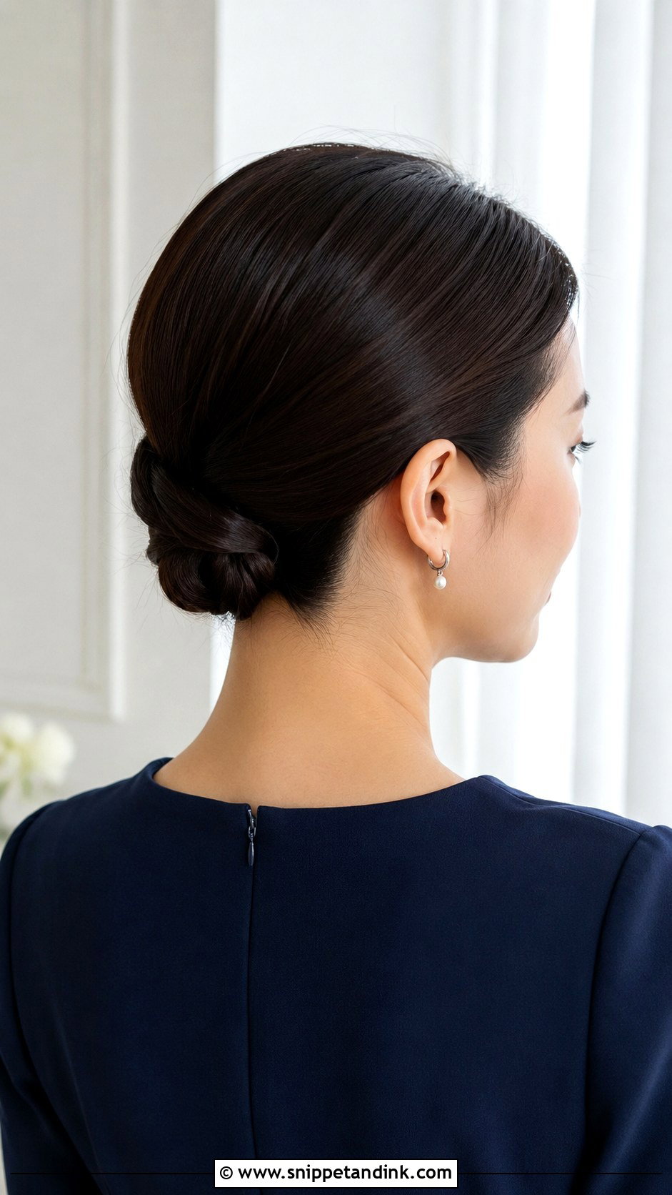 Sleek Low Updo For Short Hair - Snippet and Ink - 15 Wedding Guest Updo Short Hair Ideas