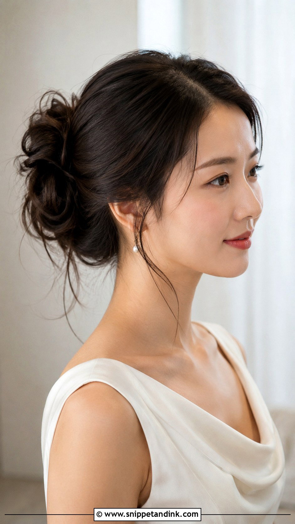 Sleek Messy Bun Bridesmaid Hair - Snippet and Ink - 20 Messy Bun Bridesmaid Ideas