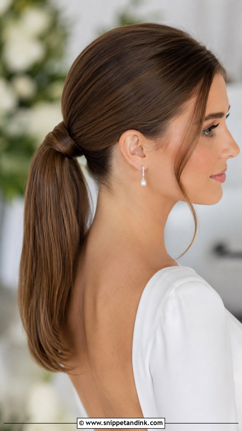 Sleek Mid Height Bridal Ponytail - Snippet and Ink - 30 Bridal Ponytail Ideas