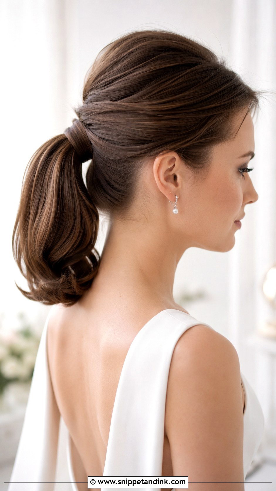 Sleek Mid Height Ponytail Updo - Snippet and Ink - 25 Ponytail Updo Wedding Ideas