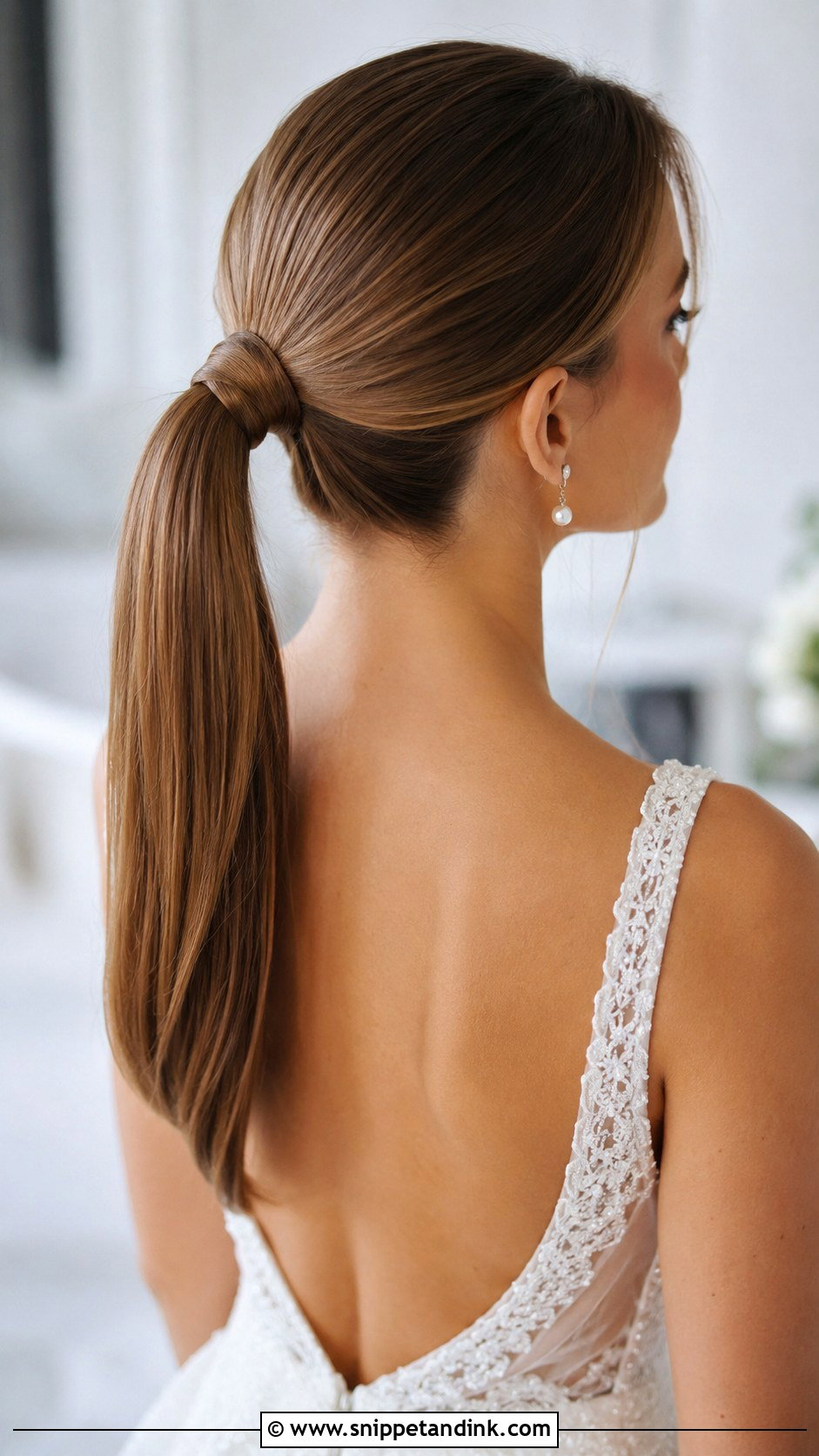 Sleek Mid Height Ponytail Wedding Hairstyle - Snippet and Ink - 30 Elegant Ponytail Wedding Hairstyles