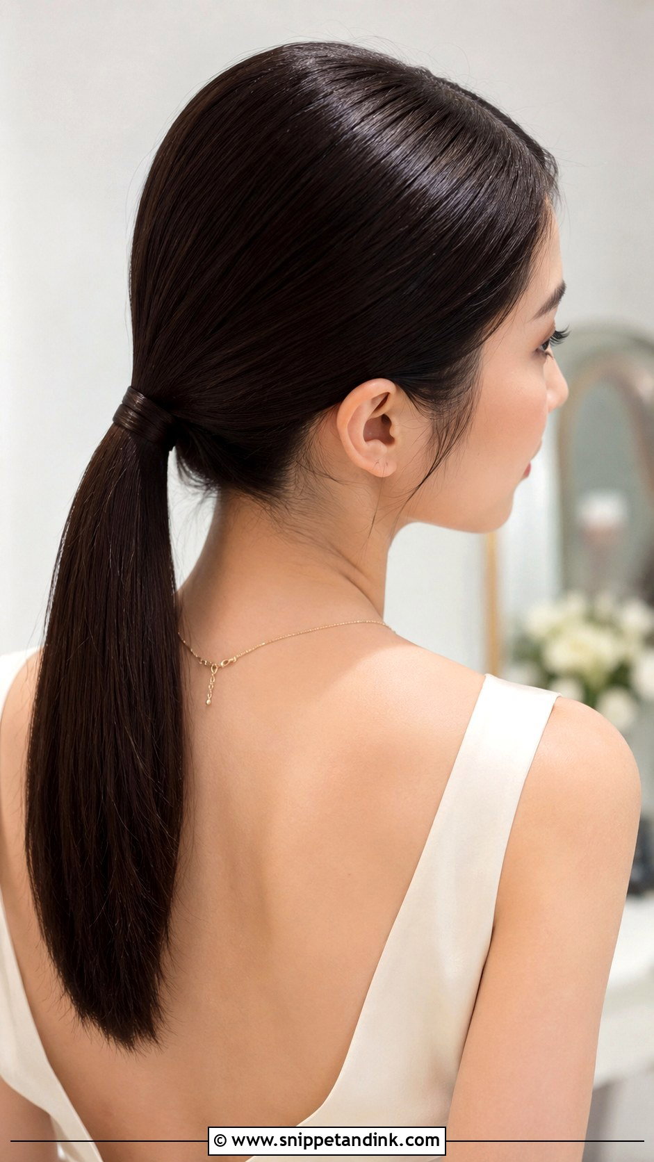 Sleek Middle Part Bridesmaid Ponytail - Snippet and Ink - 30 Bridesmaid Hair Ponytail Ideas
