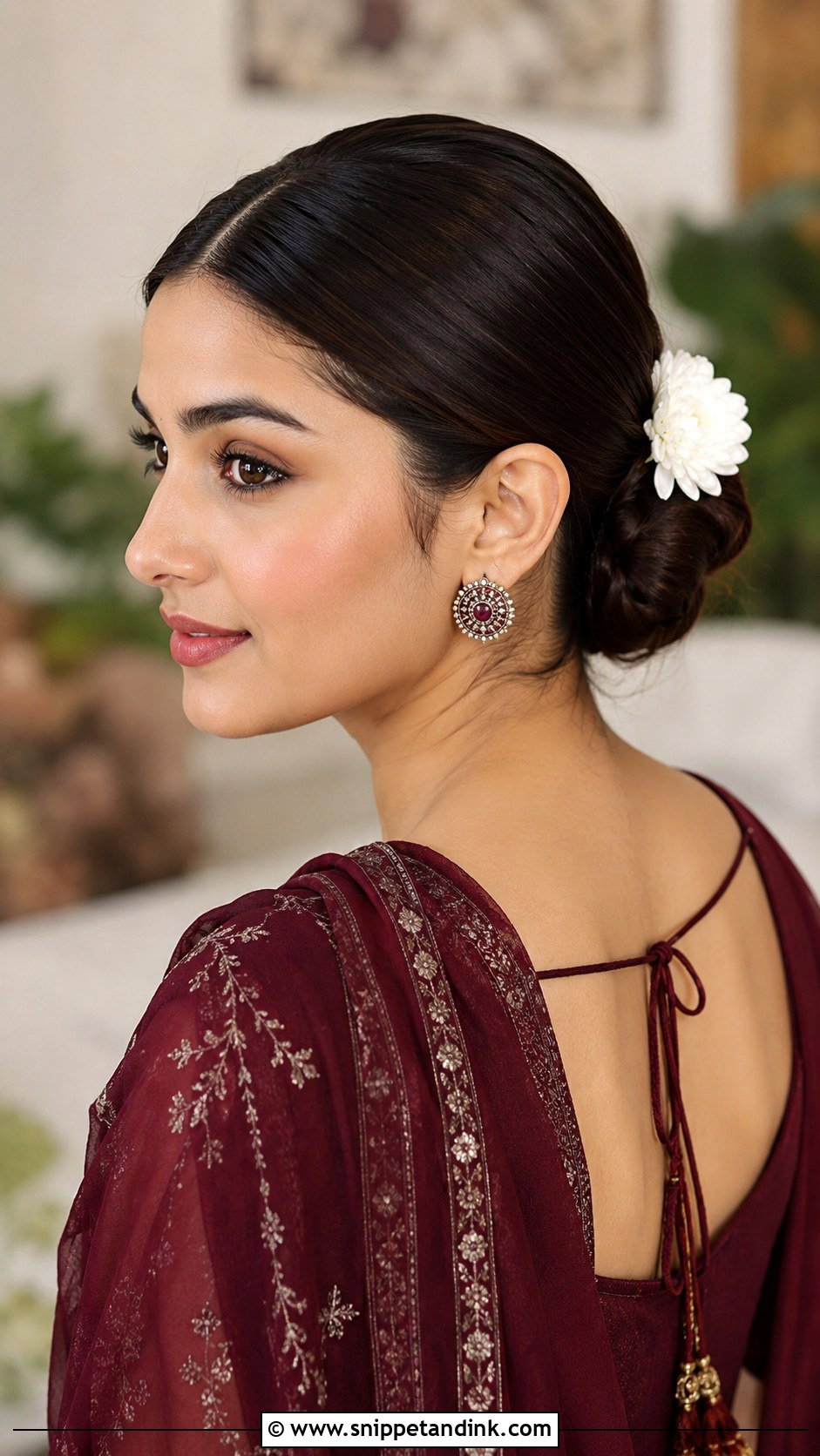Sleek Middle Part Bun - Snippet and Ink - 35 Mehndi Hairstyles