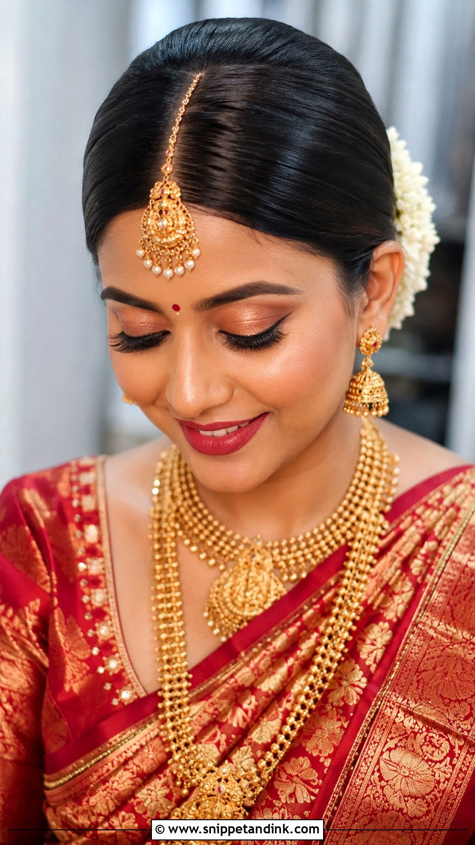 Sleek Middle Part Bun - Snippet and Ink - 25 Indian Front Hair Styles for Wedding