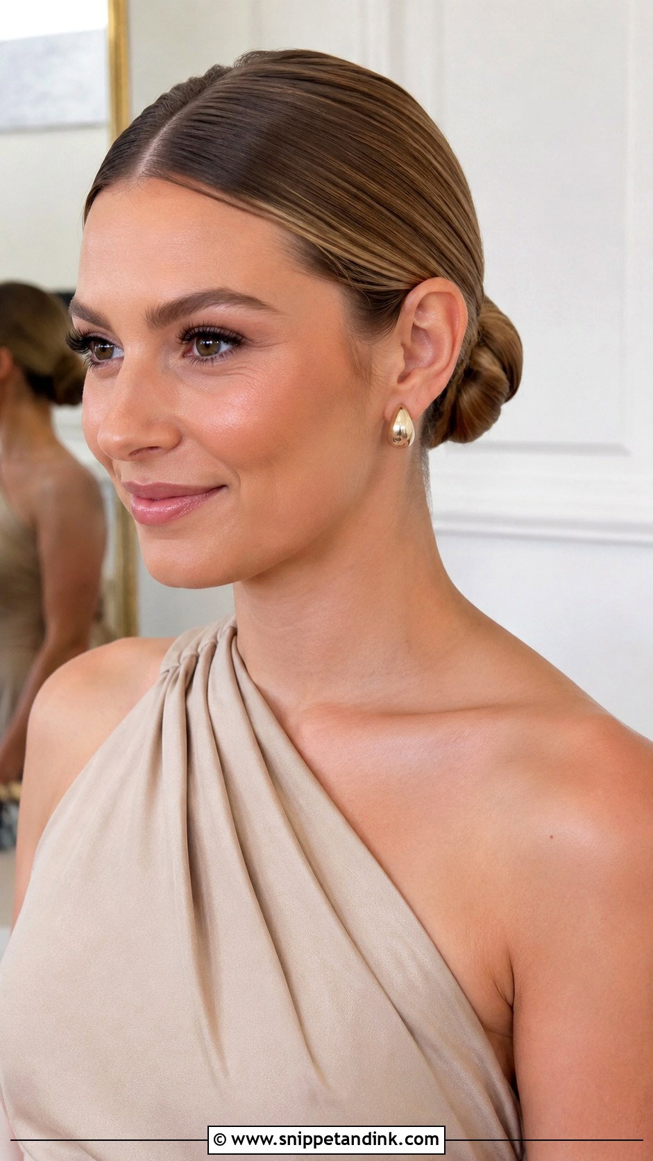 Sleek Middle Part Bun Bridesmaid Hair - Snippet and Ink - 20 Sleek Bridesmaid Hair Ideas