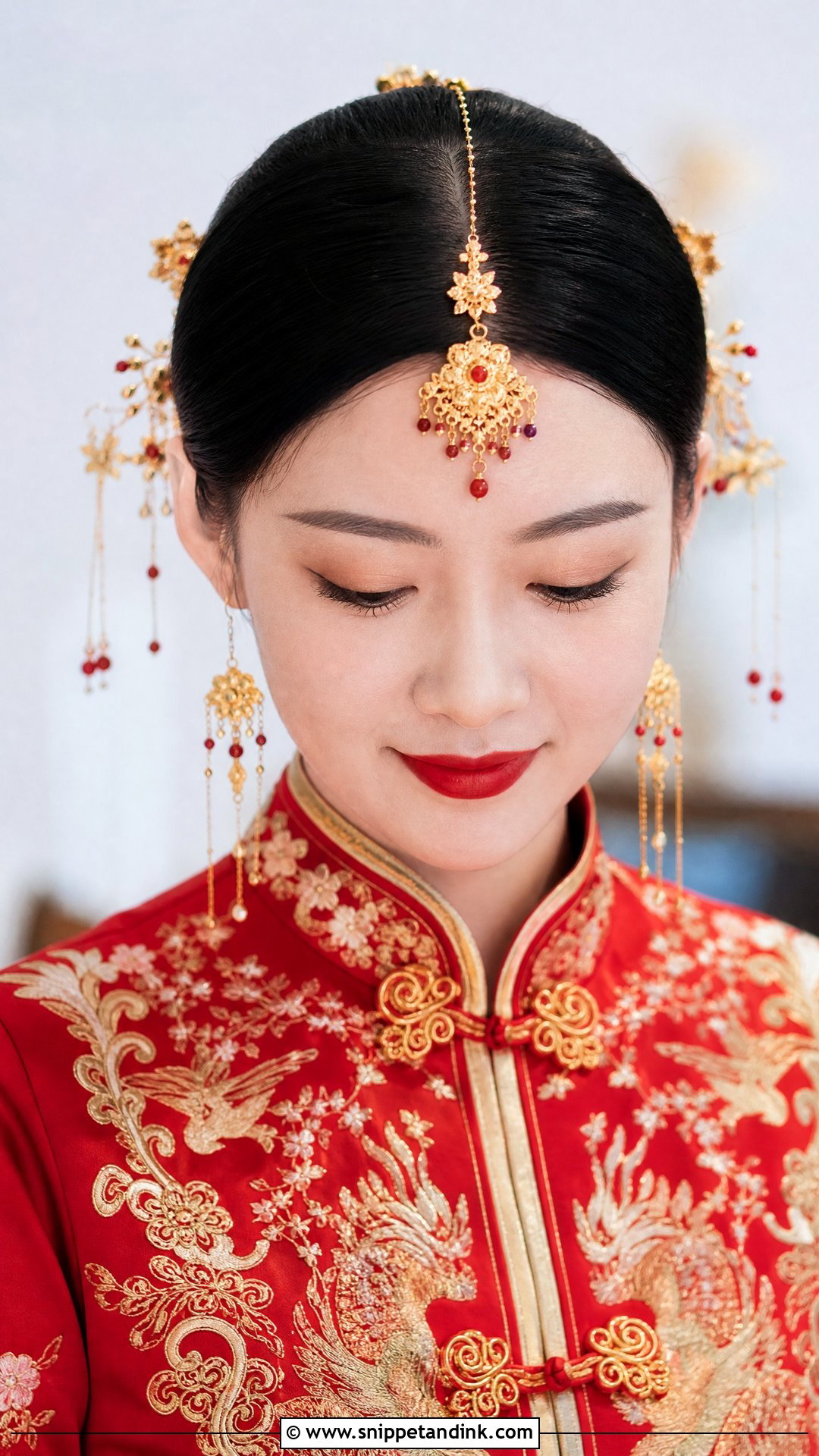 Sleek Middle Part Bun With Jewelry - Snippet and Ink - 20 Chinese Wedding Hair Ideas