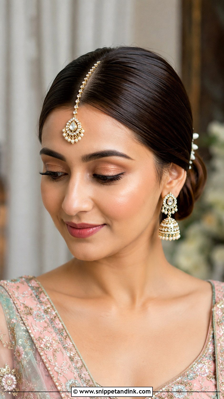 Sleek Middle Part Bun - Snippet and Ink - 15 Sleek Bun Indian Wedding Ideas