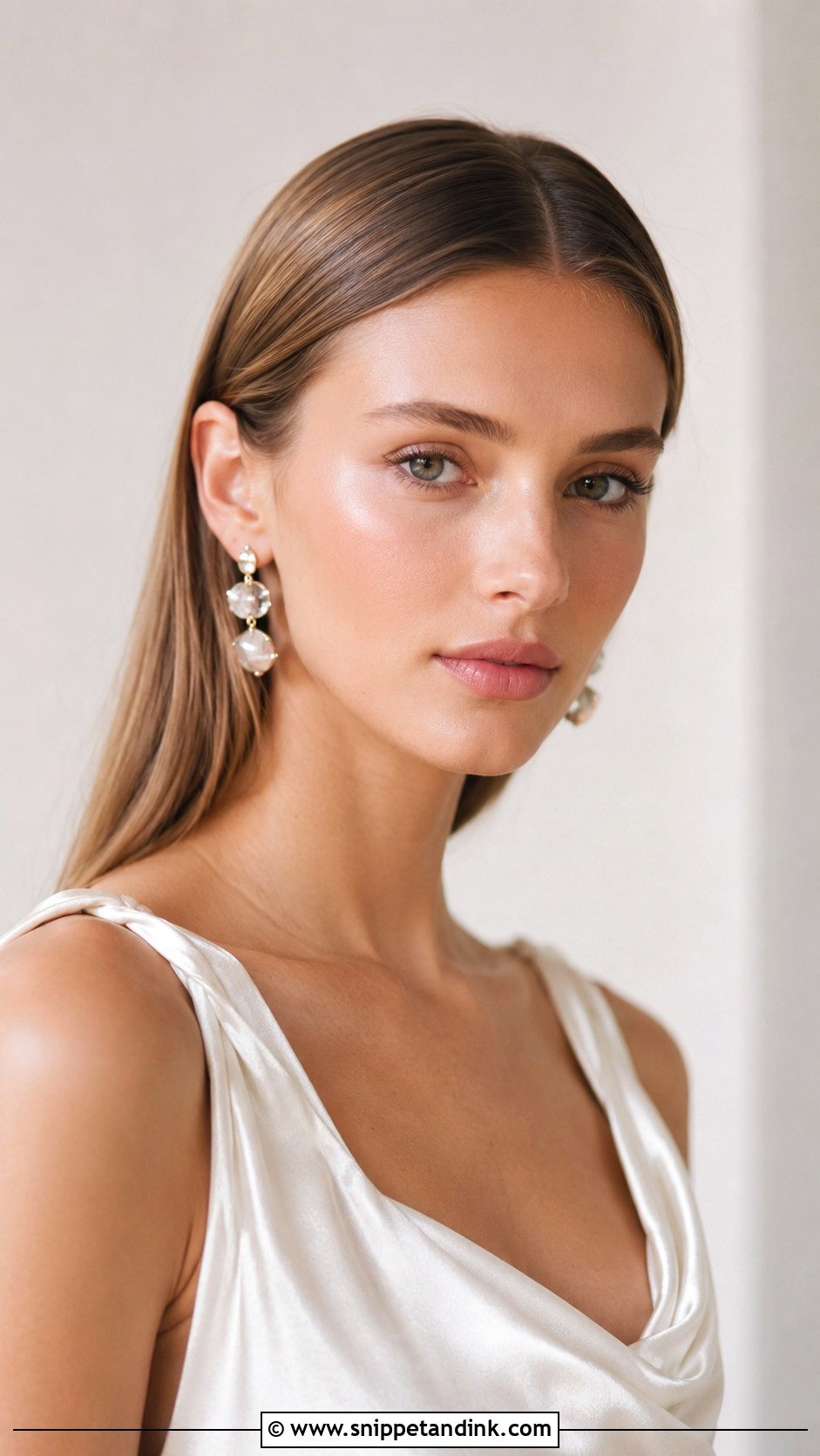 Sleek Middle Part Hair Tucked Behind Ears - Snippet and Ink - 20 Middle Part Bridal Hair Down Ideas