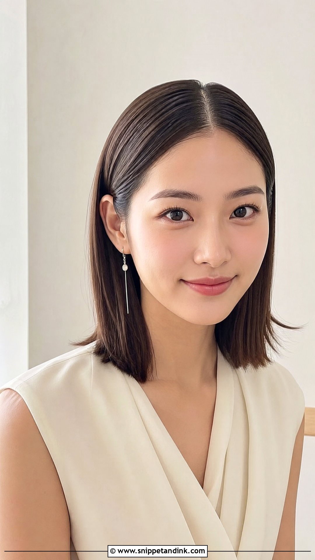 Sleek Middle Part Lob Wedding Guest Hairstyle - Snippet and Ink - 20 Shoulder Length Wedding Guest Hairstyles
