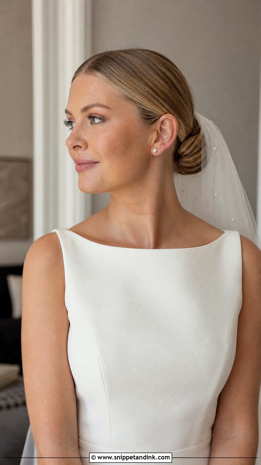 Sleek Middle Part Low Bun - Snippet and Ink - 20 Sleek Bun Bridal Hair Ideas