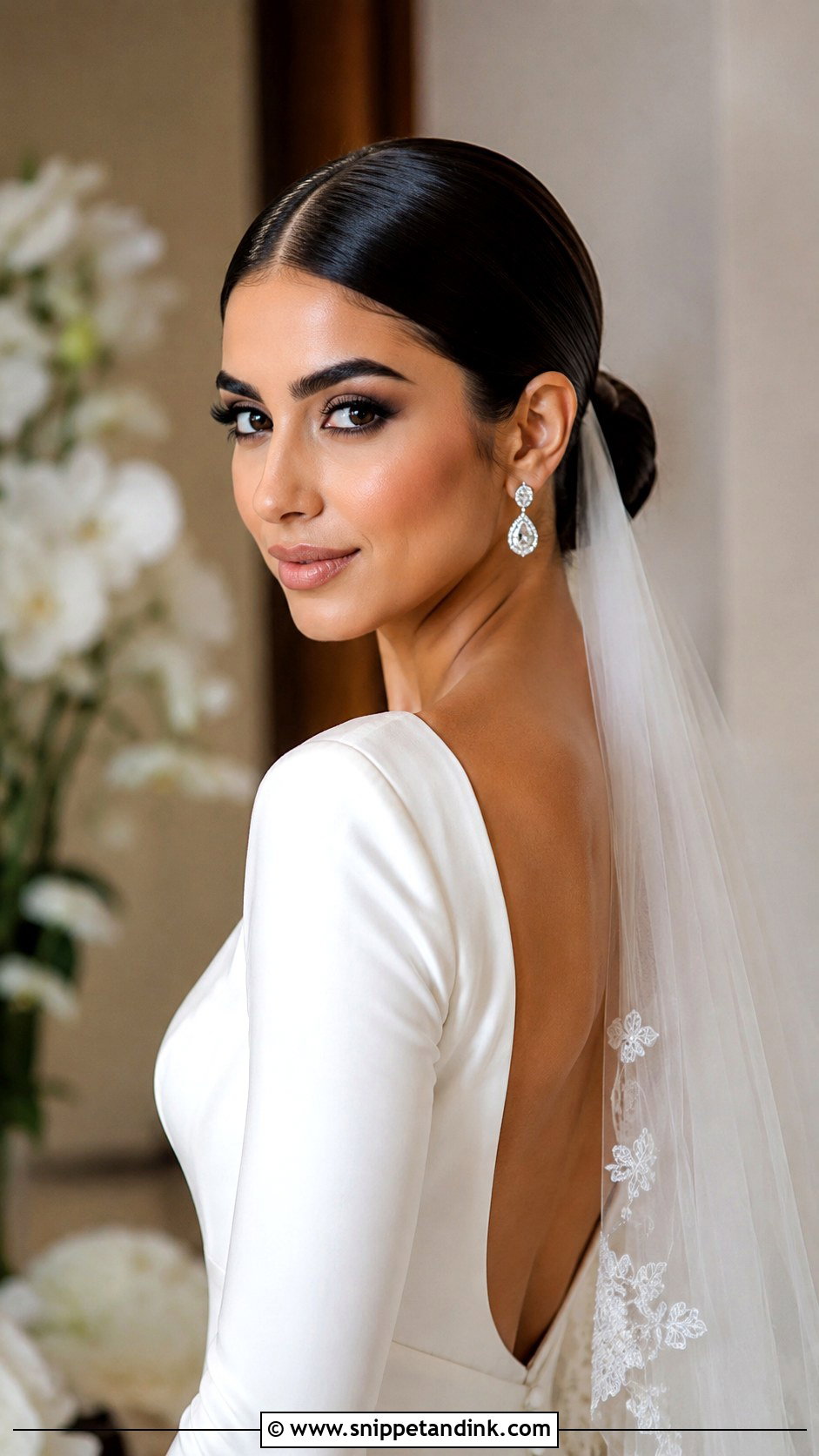 Sleek Middle Part Low Bun - Snippet and Ink - 20 Arab Wedding Hairstyles