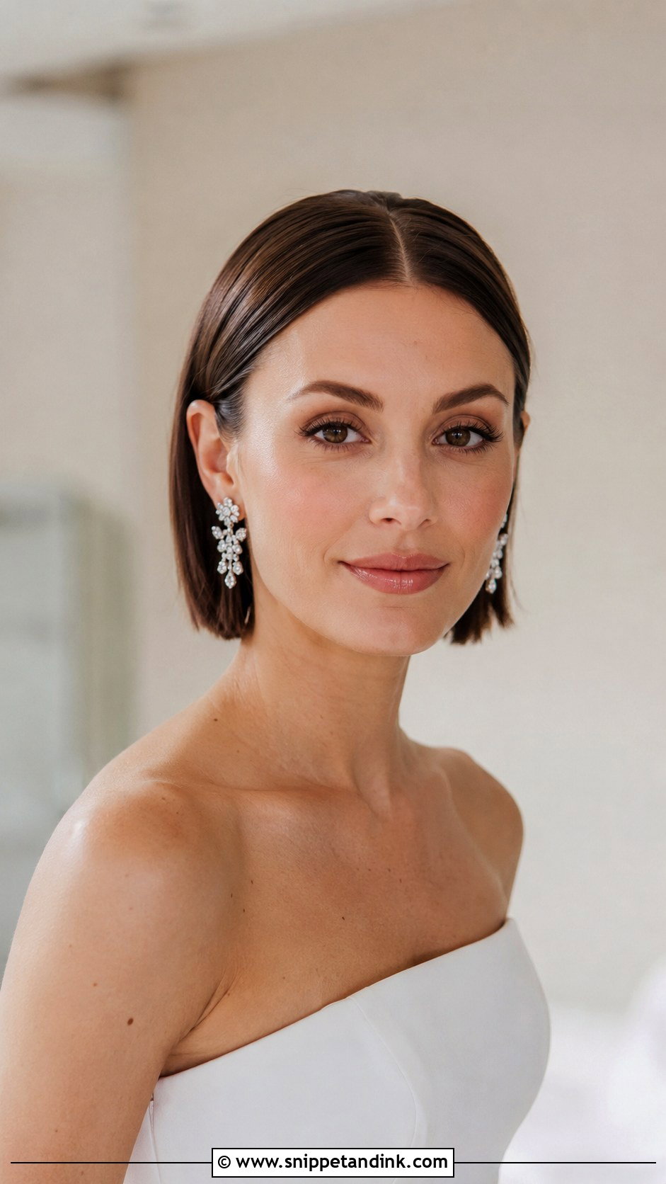 Sleek Middle Part Tucked Bob - Snippet and Ink - 25 Hailey Bieber Wedding Hair Ideas