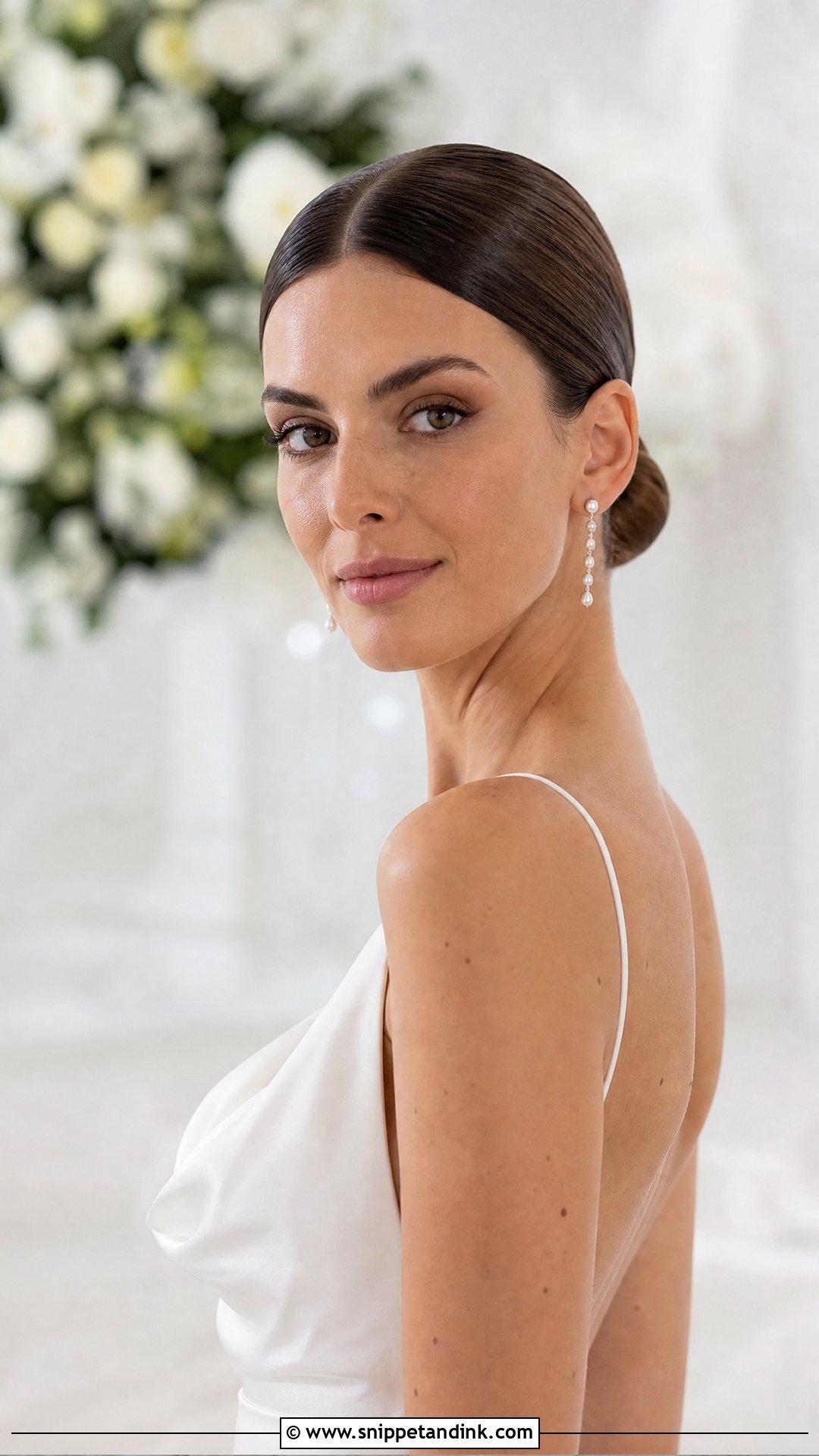 Sleek Middle Part With Low Bun - Snippet and Ink - 20 Front Bridal Hairstyles