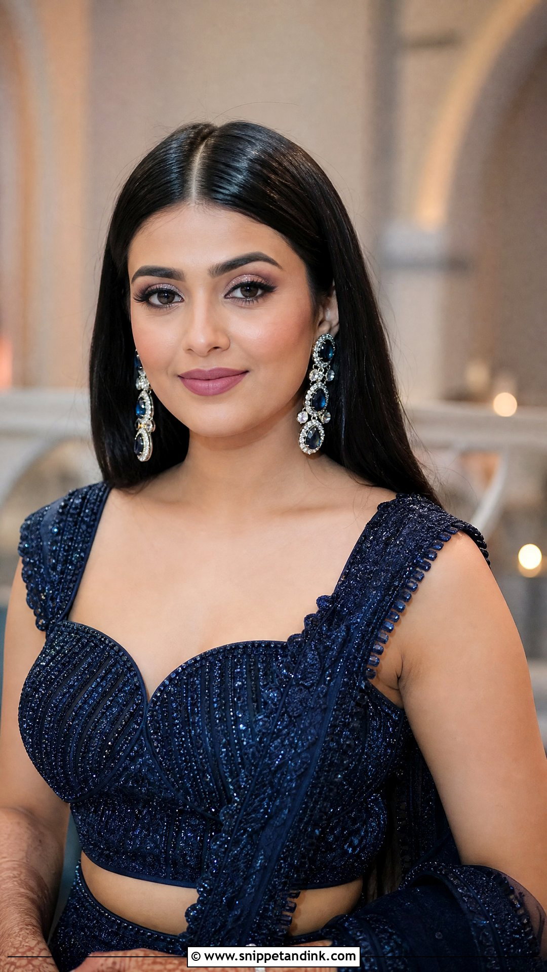Sleek Open Hair With Center Part - Snippet and Ink - 20 Loose Indian Wedding Hairstyles