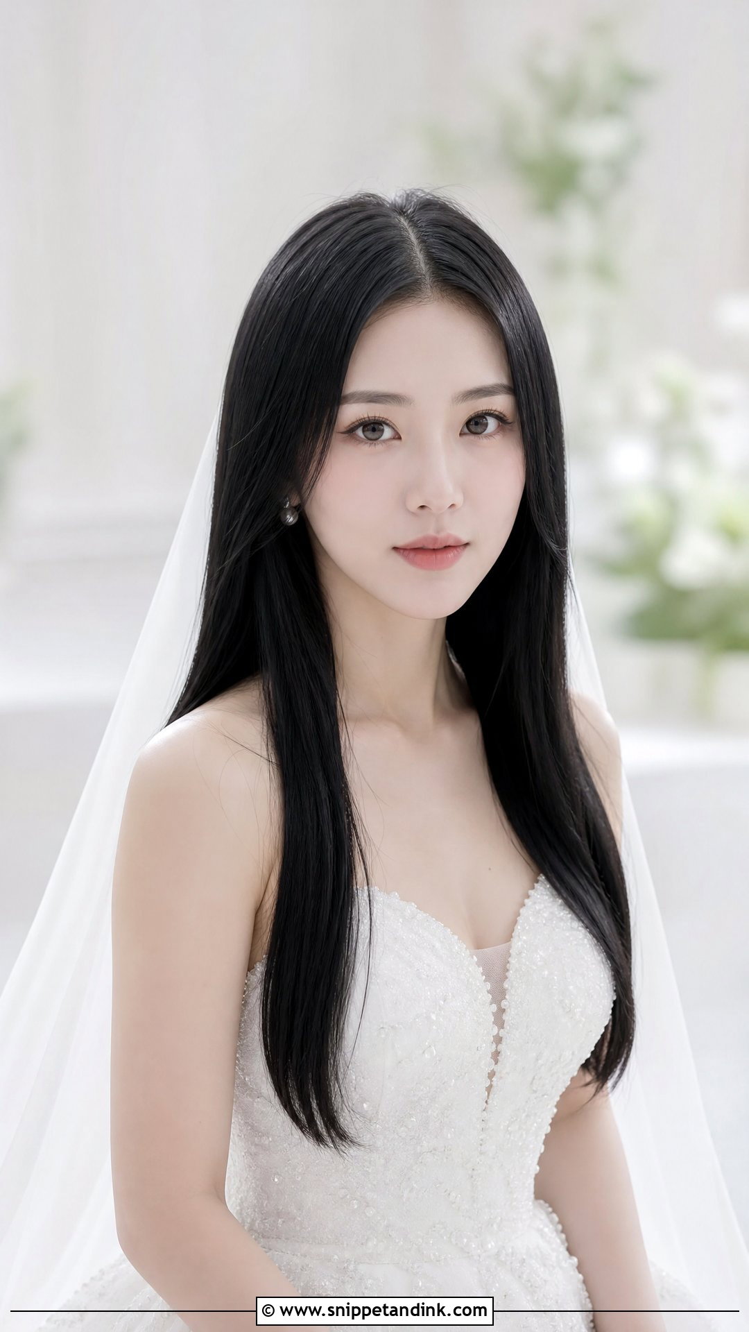 Sleek Open Hair with Middle Part - Snippet and Ink - 20 Open Hair Bridal Hairstyles