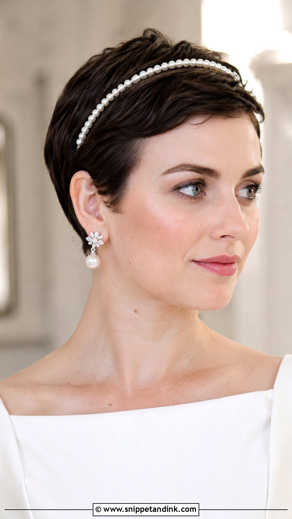 Sleek Pinned Pixie With Headband - Snippet and Ink - 20 Easy Short Hair Updo Wedding Ideas