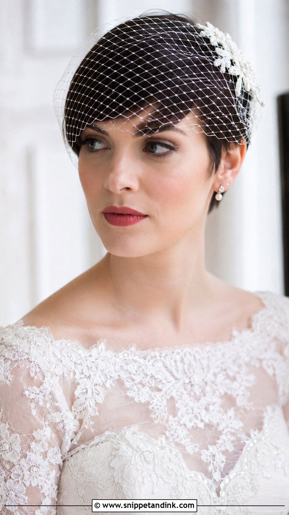 Sleek Pixie Cut With Birdcage Veil - Snippet and Ink - 20 Pixie Cut Wedding Hairstyles