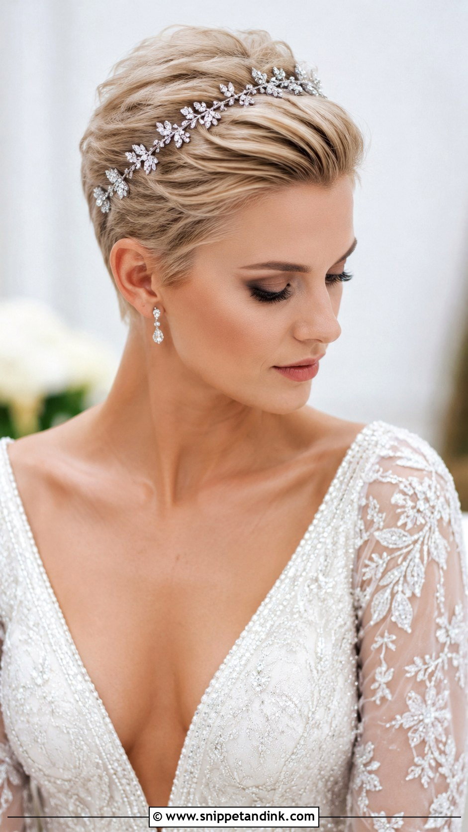 Sleek Pixie Updo With Embellishments for Short Hair - Snippet and Ink - 20 Short Updo Wedding Hairstyles