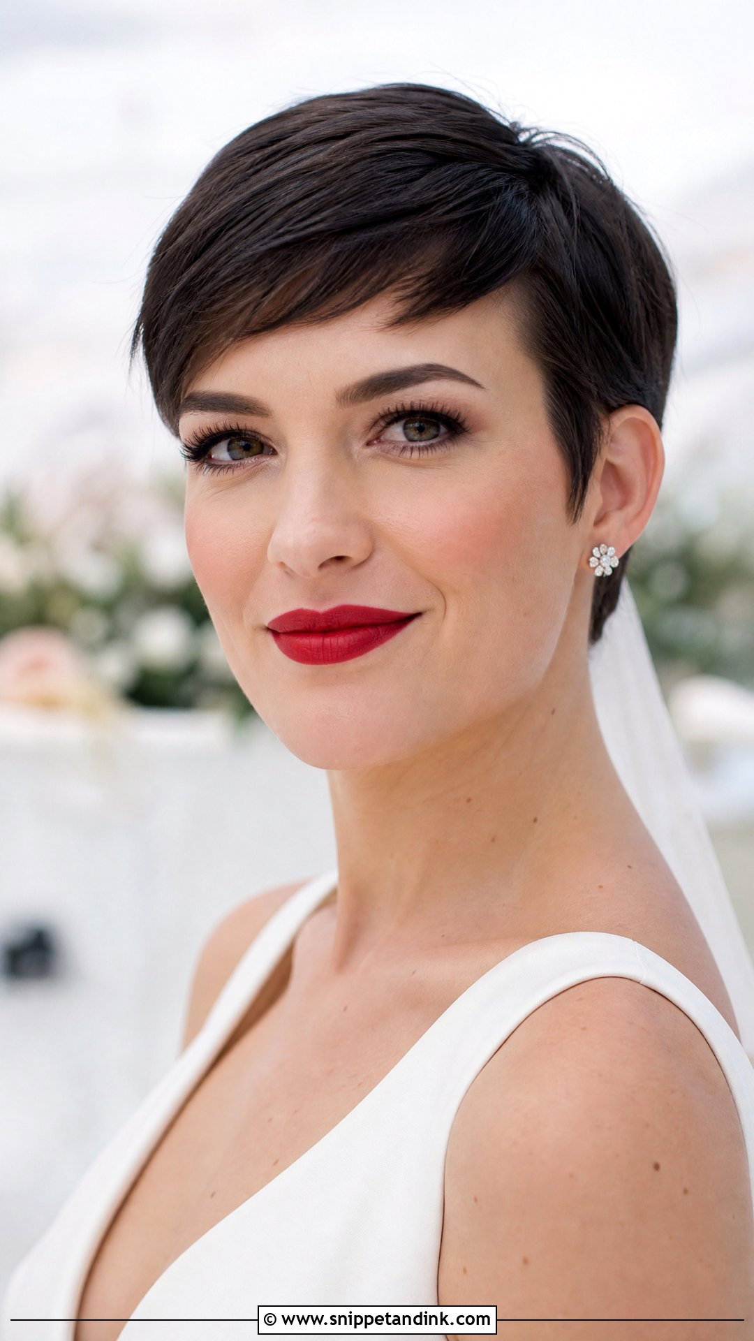 Sleek Pixie With Bold Lip - Snippet and Ink - 35 Wedding Hairstyles for Short Hair