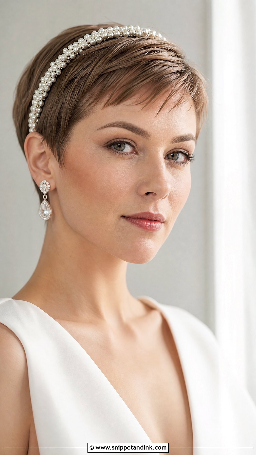 Sleek Pixie With Headband for Bride - Snippet and Ink - 20 Short Hairstyle for Bride Ideas