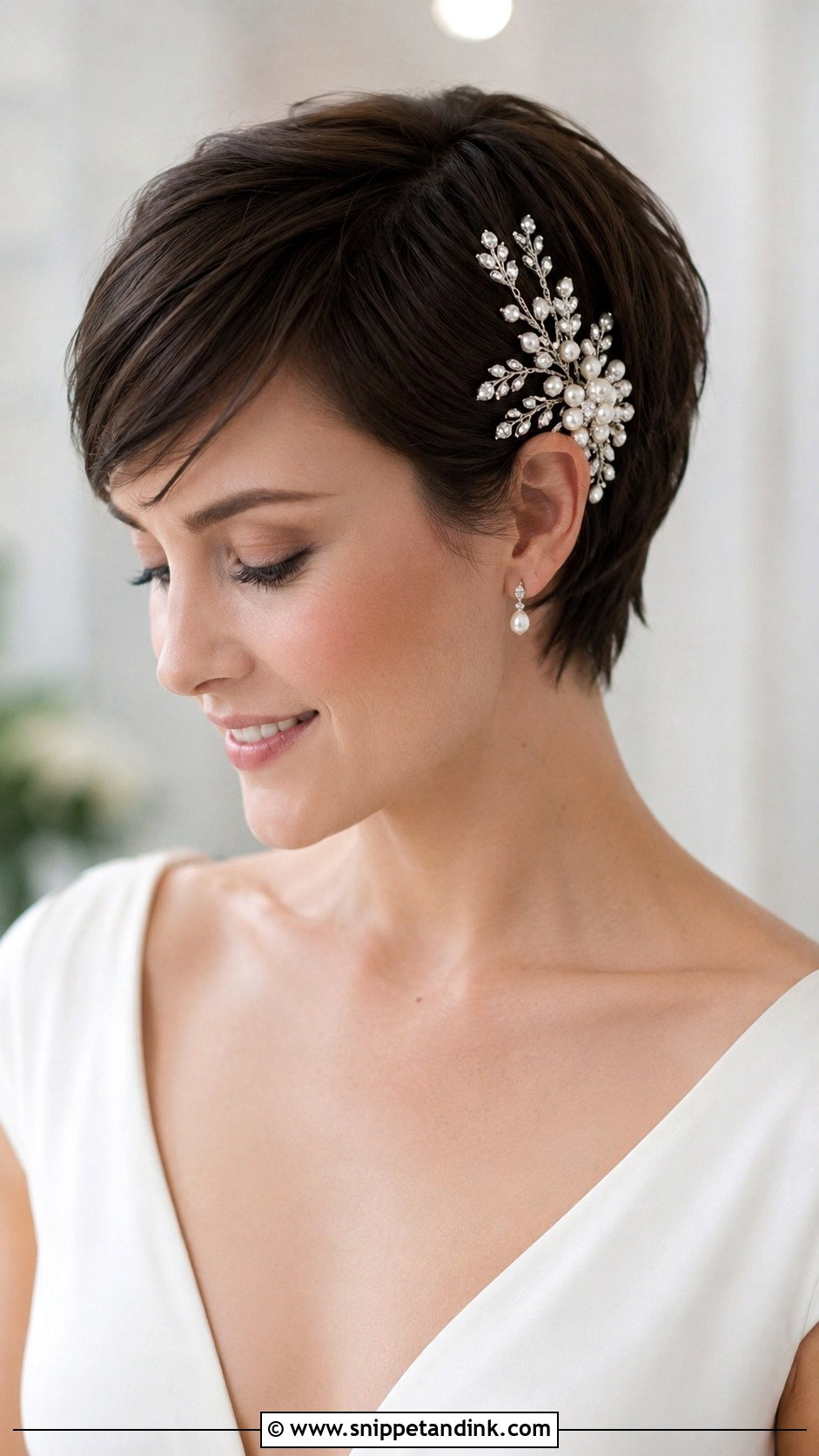 Sleek Pixie With Statement Comb - Snippet and Ink - 30 Short Hairstyle Women Wedding Ideas