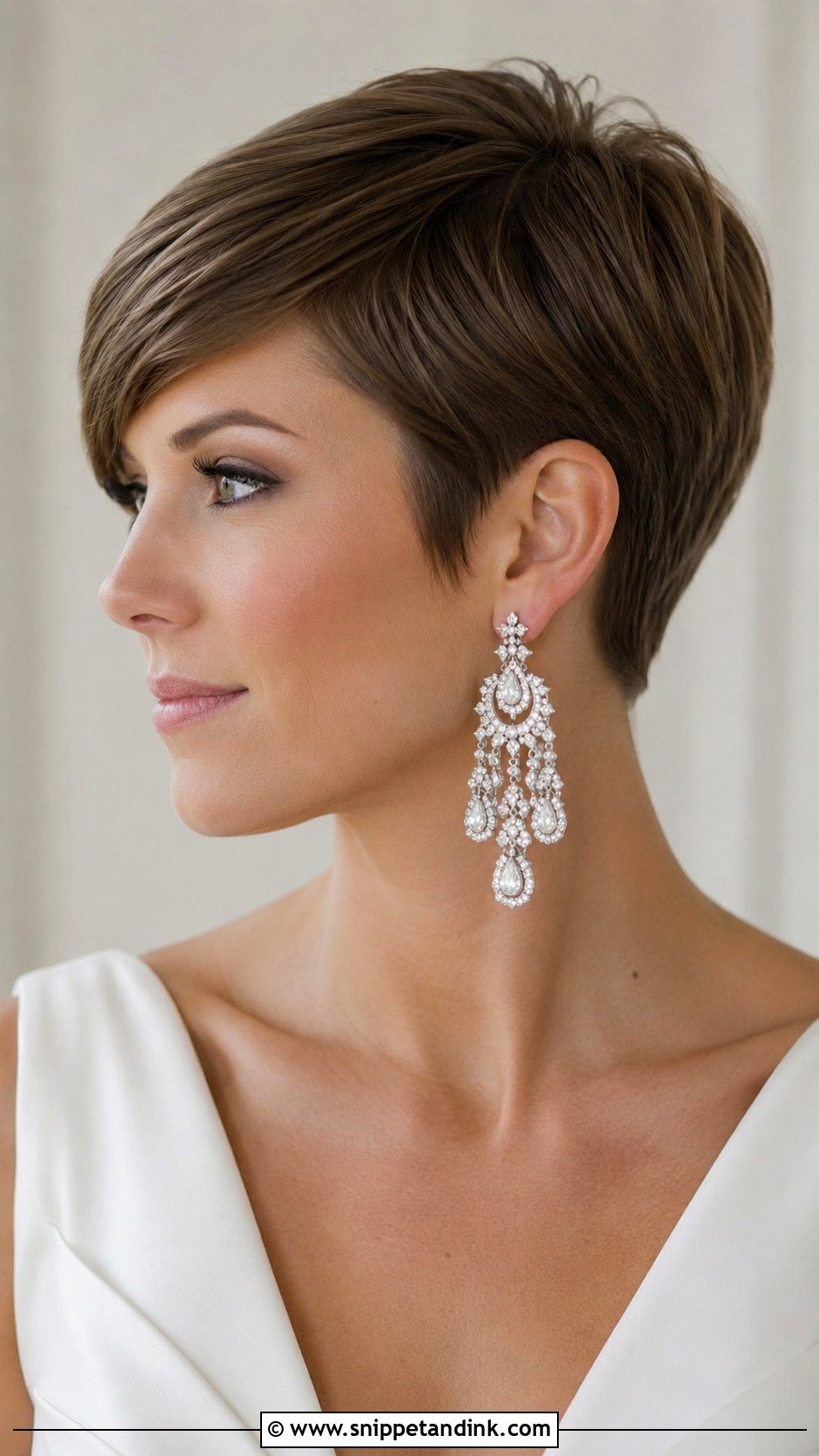 Sleek Pixie With Statement Earrings - Snippet and Ink - 25 Bride Short Hairstyles