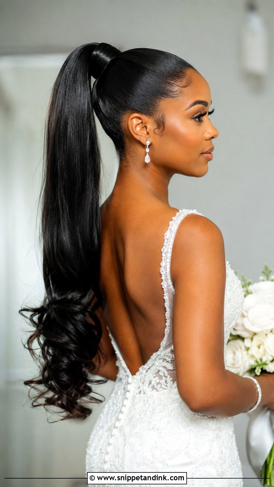 Sleek Ponytail Bridal Style - Snippet and Ink - 20 Black Hair Bride Ideas