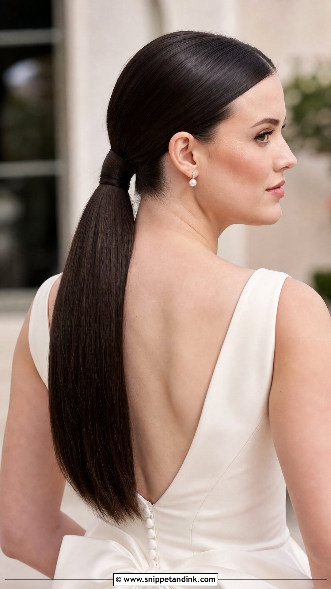 Sleek Ponytail Bride Hair - Snippet and Ink - 20 Ponytail Bride Hair Ideas