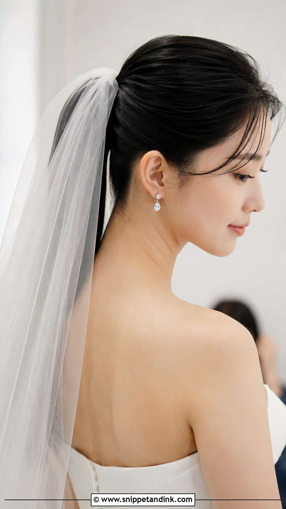 Sleek Ponytail Updo With Veil - Snippet and Ink - 25 Updo with Veil Ideas
