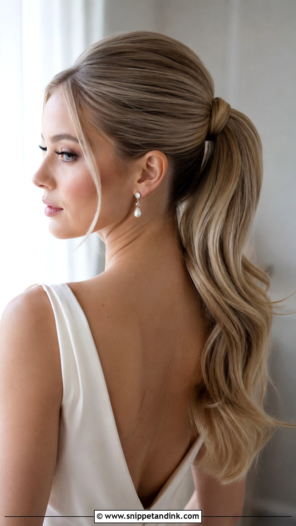Sleek Ponytail Wedding Hair - Snippet and Ink - 15 Wedding Hairstyles for Long Thick Hair
