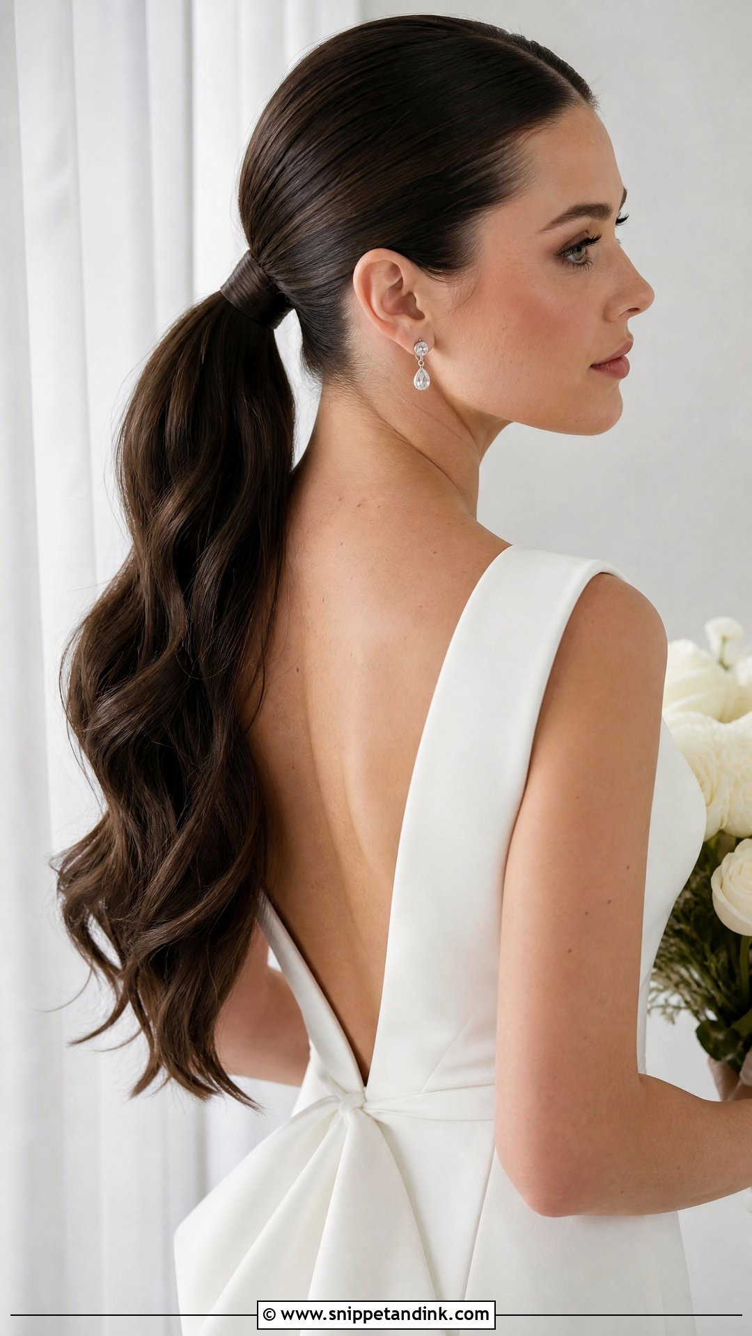 Sleek Ponytail Wedding Hairstyle For Thick Hair - Snippet and Ink - 20 Thick Hair Wedding Styles