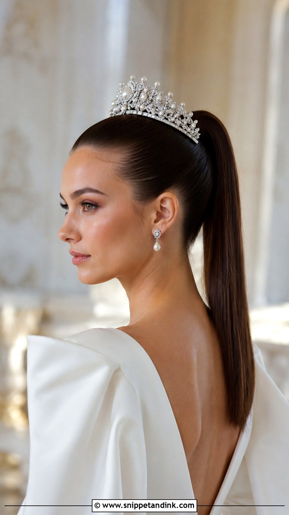Sleek Ponytail With Crown - Snippet and Ink - 30 Wedding Hairstyles with Crown
