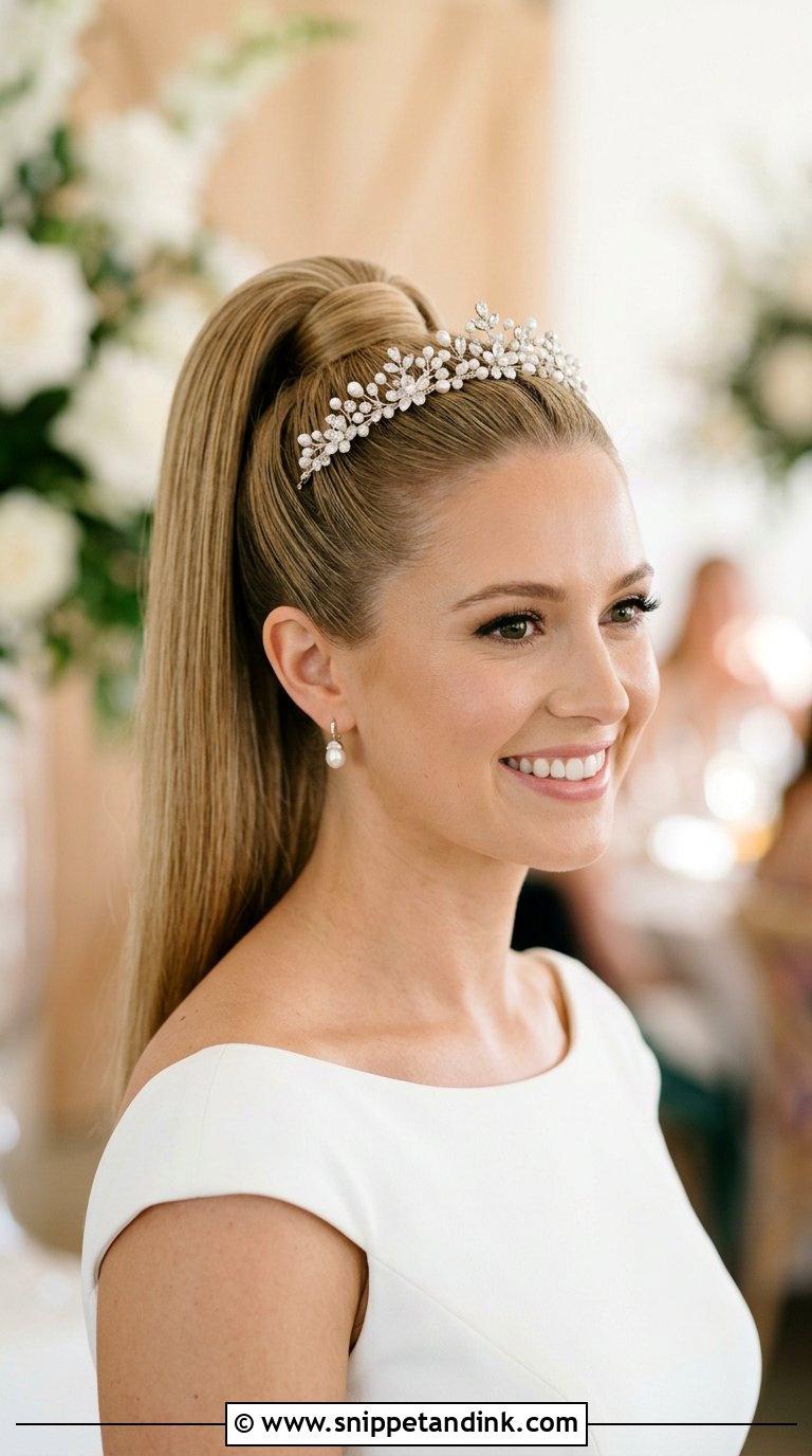 Sleek Ponytail With Crown - Snippet and Ink - 20 Bride Hairstyles with Crown