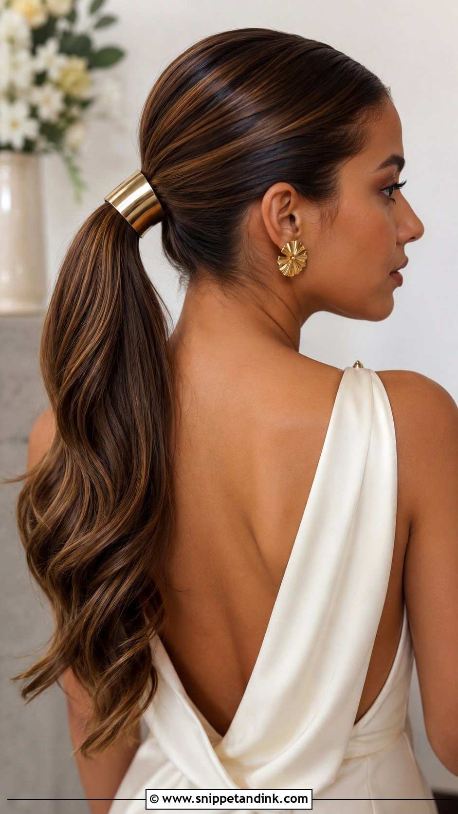 Sleek Ponytail With Hair Cuff For Wedding - Snippet and Ink - 15 Sleek Ponytail for Wedding Ideas