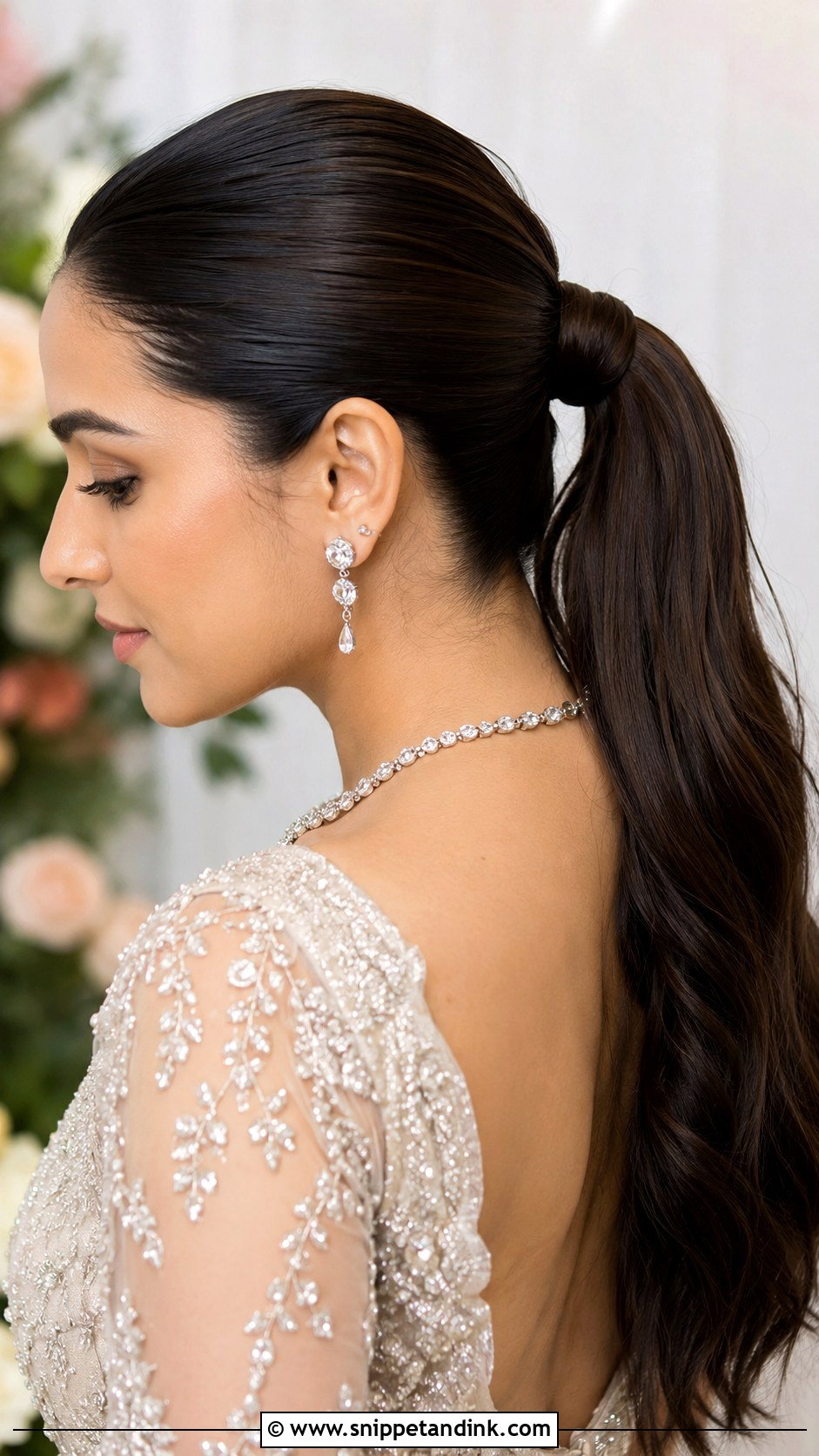 Sleek Ponytail With Hair Wrap For Wedding - Snippet and Ink - 15 Sleek Ponytail for Wedding Ideas