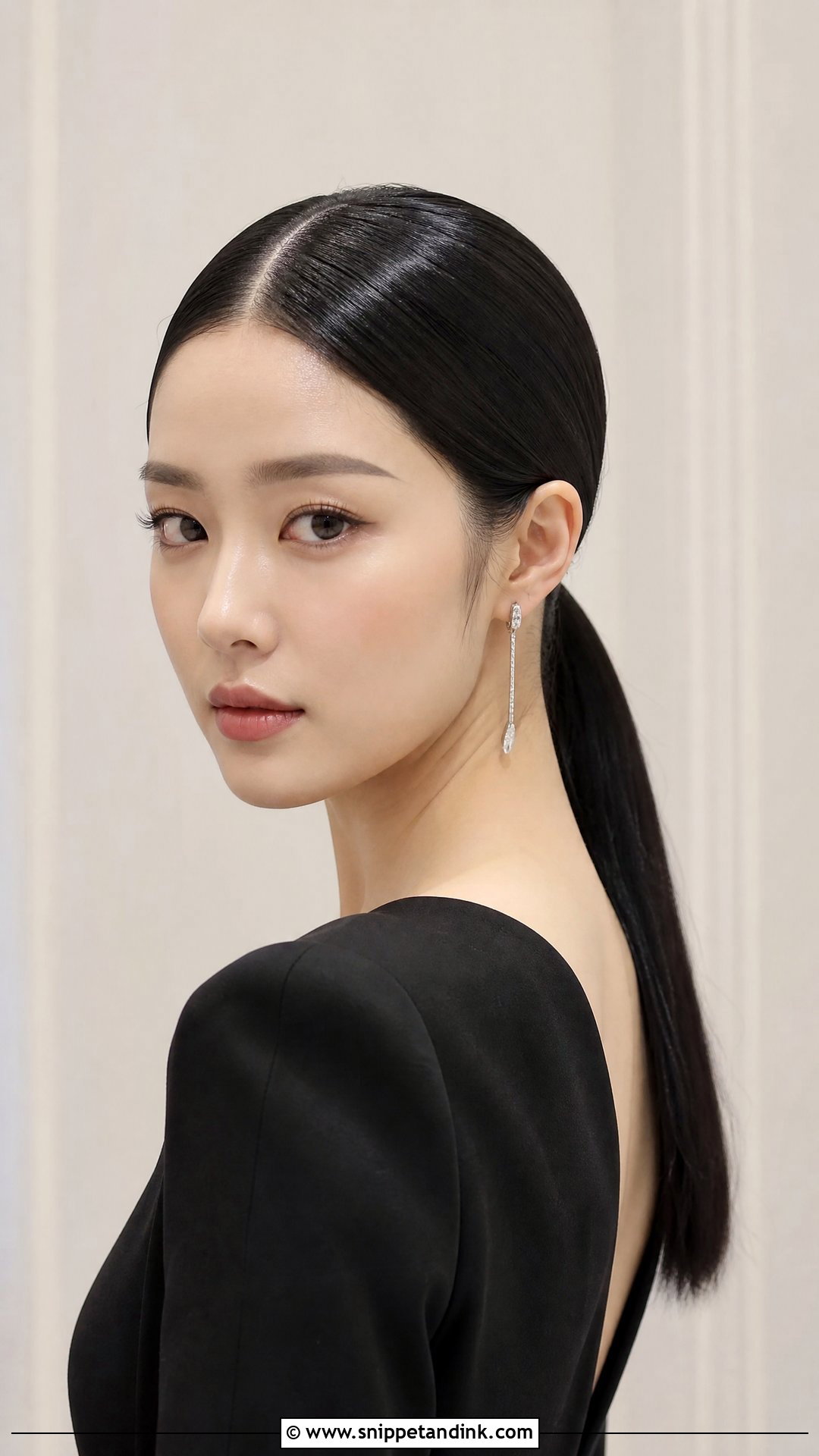 Sleek Ponytail With Middle Part - Snippet and Ink - 20 Ponytail Hairstyles for Wedding Guest