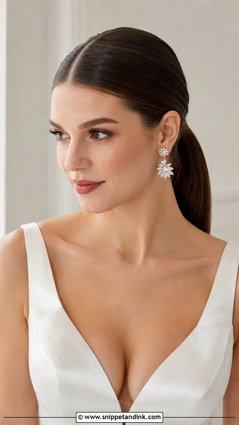 Sleek Ponytail With Middle Part - Snippet and Ink - 25 Bride Ponytail Hairstyles