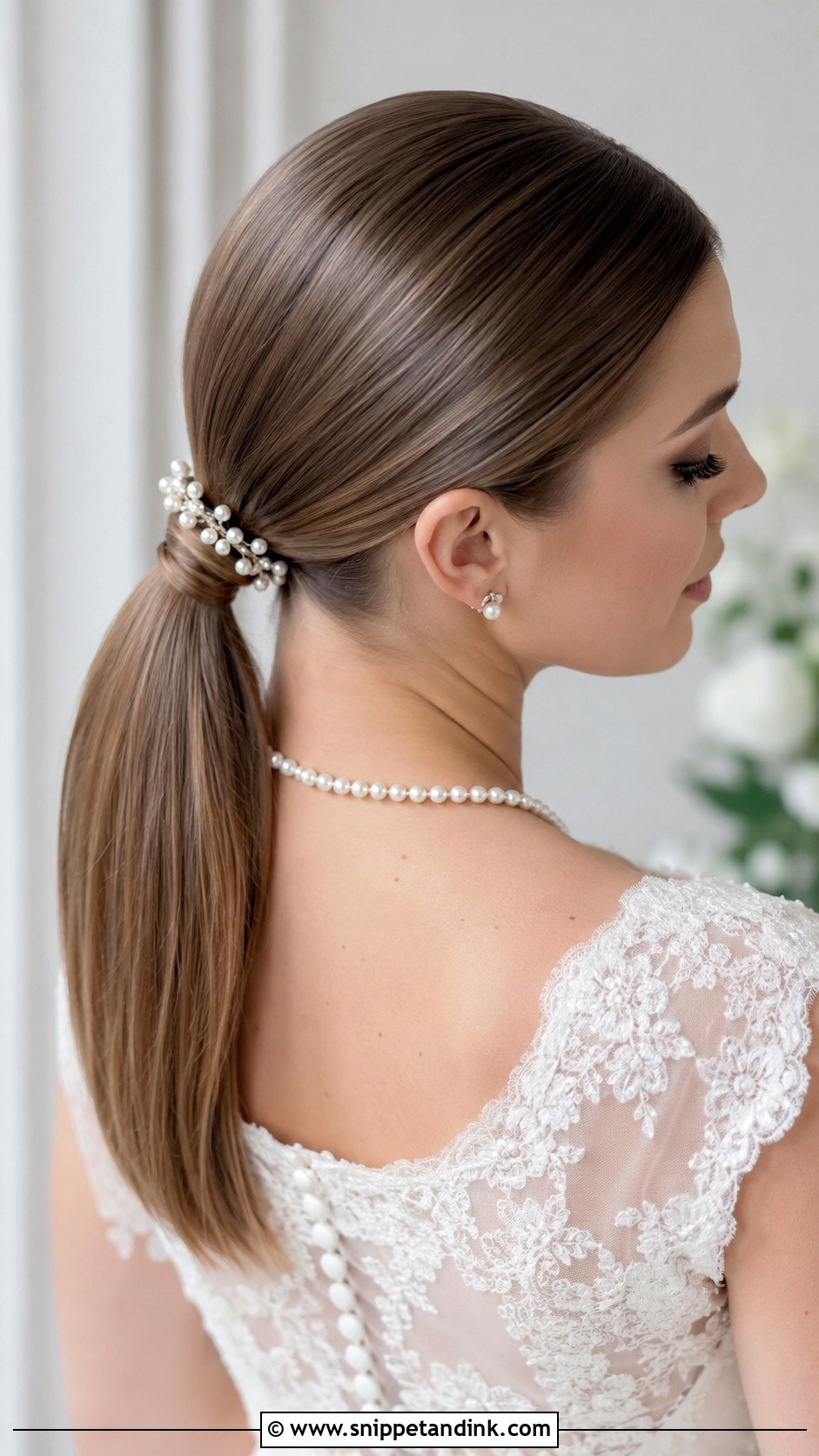 Sleek Ponytail With Pearls For Wedding - Snippet and Ink - 15 Sleek Ponytail for Wedding Ideas