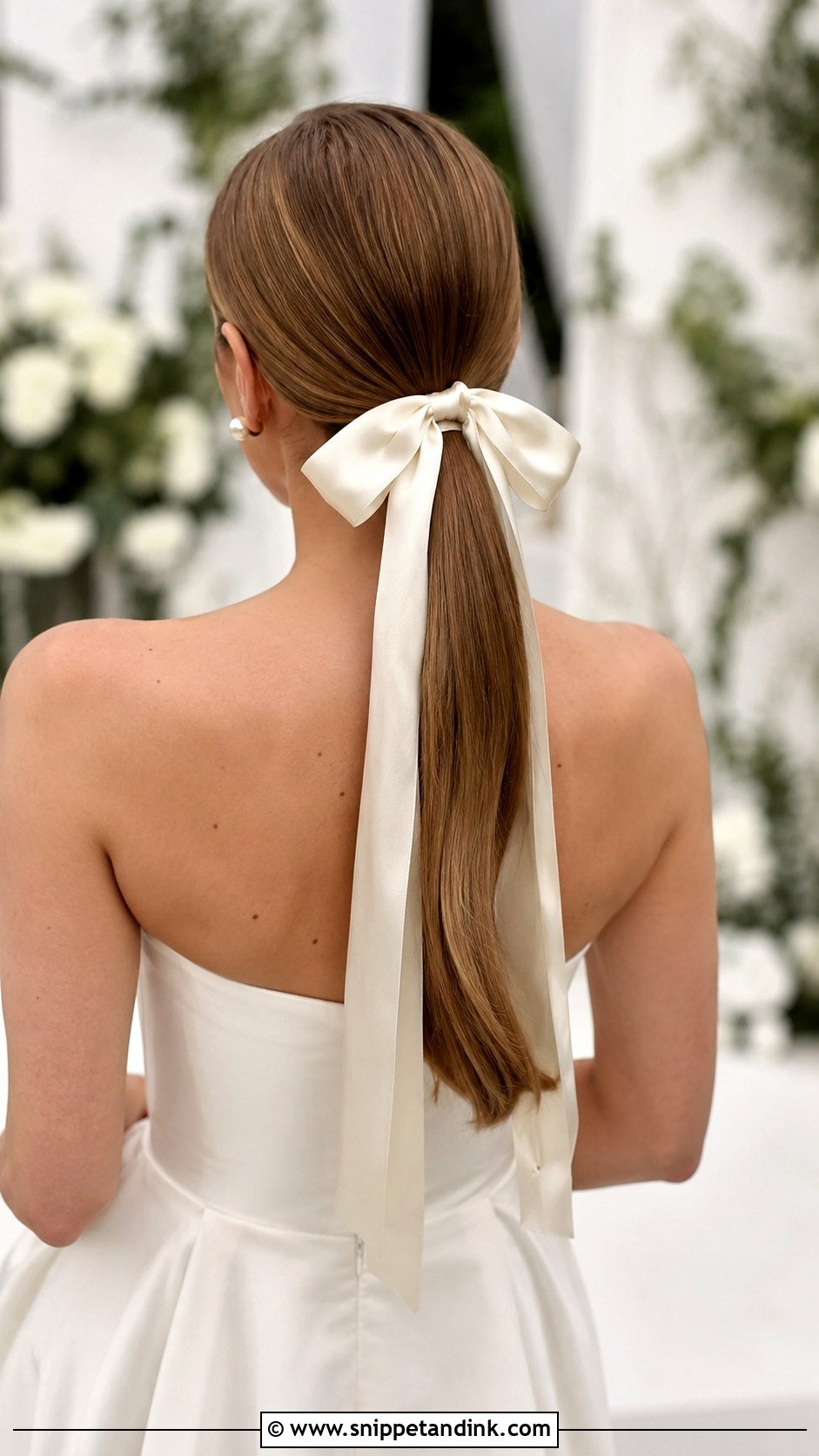 Sleek Ponytail With Ribbon Bow - Snippet and Ink - 30 Ponytail Wedding Hairstyles