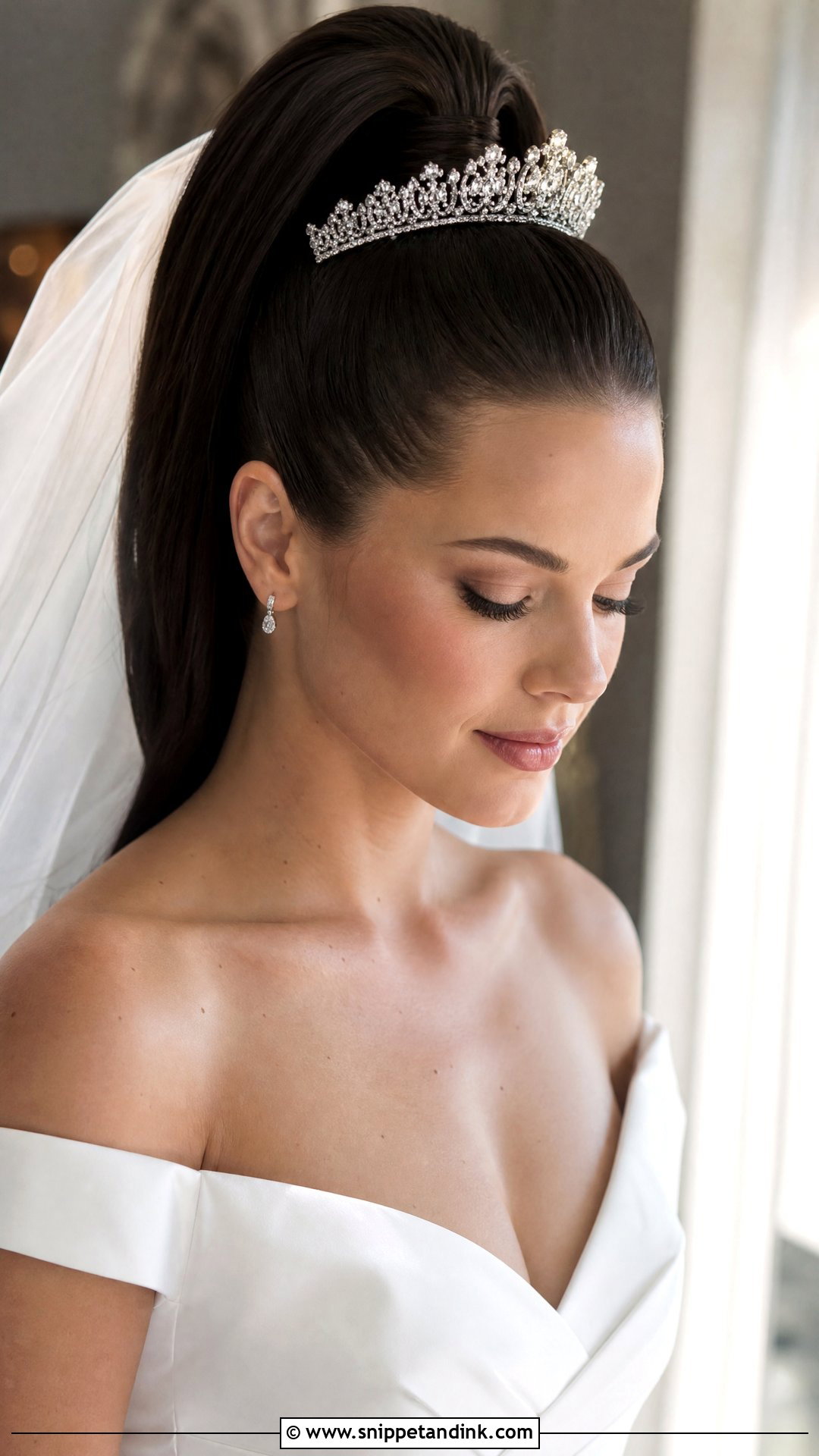 Sleek Ponytail With Tiara - Snippet and Ink - 20 Christian Bride Hairstyle with Crown Ideas
