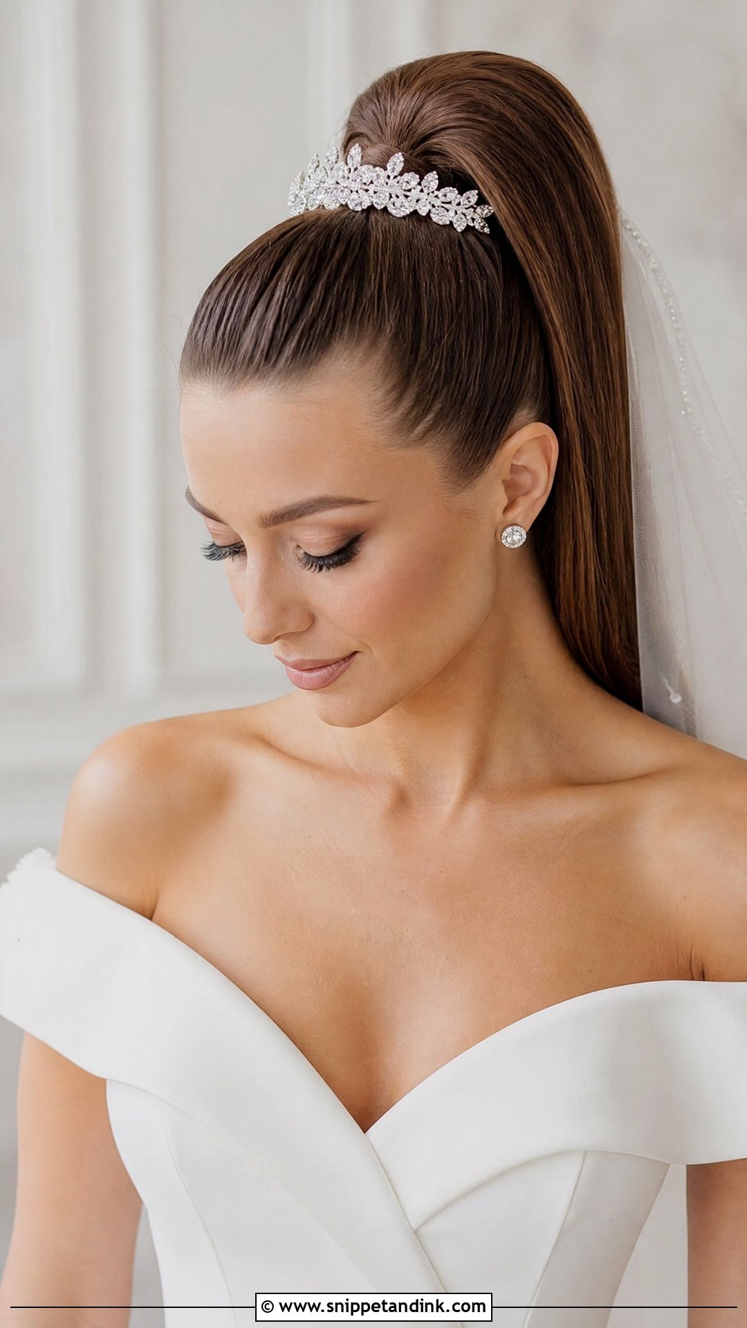 Sleek Ponytail With Tiara - Snippet and Ink - 20 Wedding Crown Hairstyles