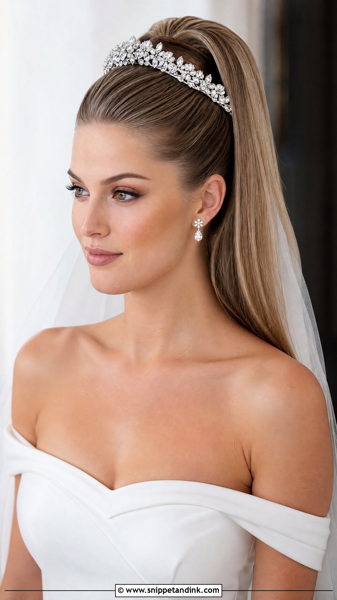 Sleek Ponytail With Tiara - Snippet and Ink - 25 Bridal Hairstyles with Crown