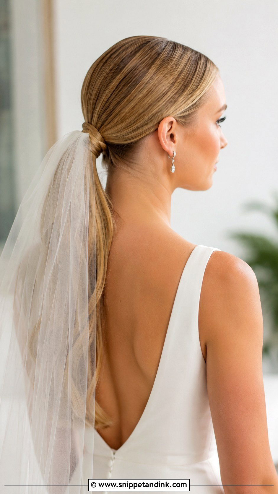 Sleek Ponytail With Veil For Wedding - Snippet and Ink - 15 Sleek Ponytail for Wedding Ideas