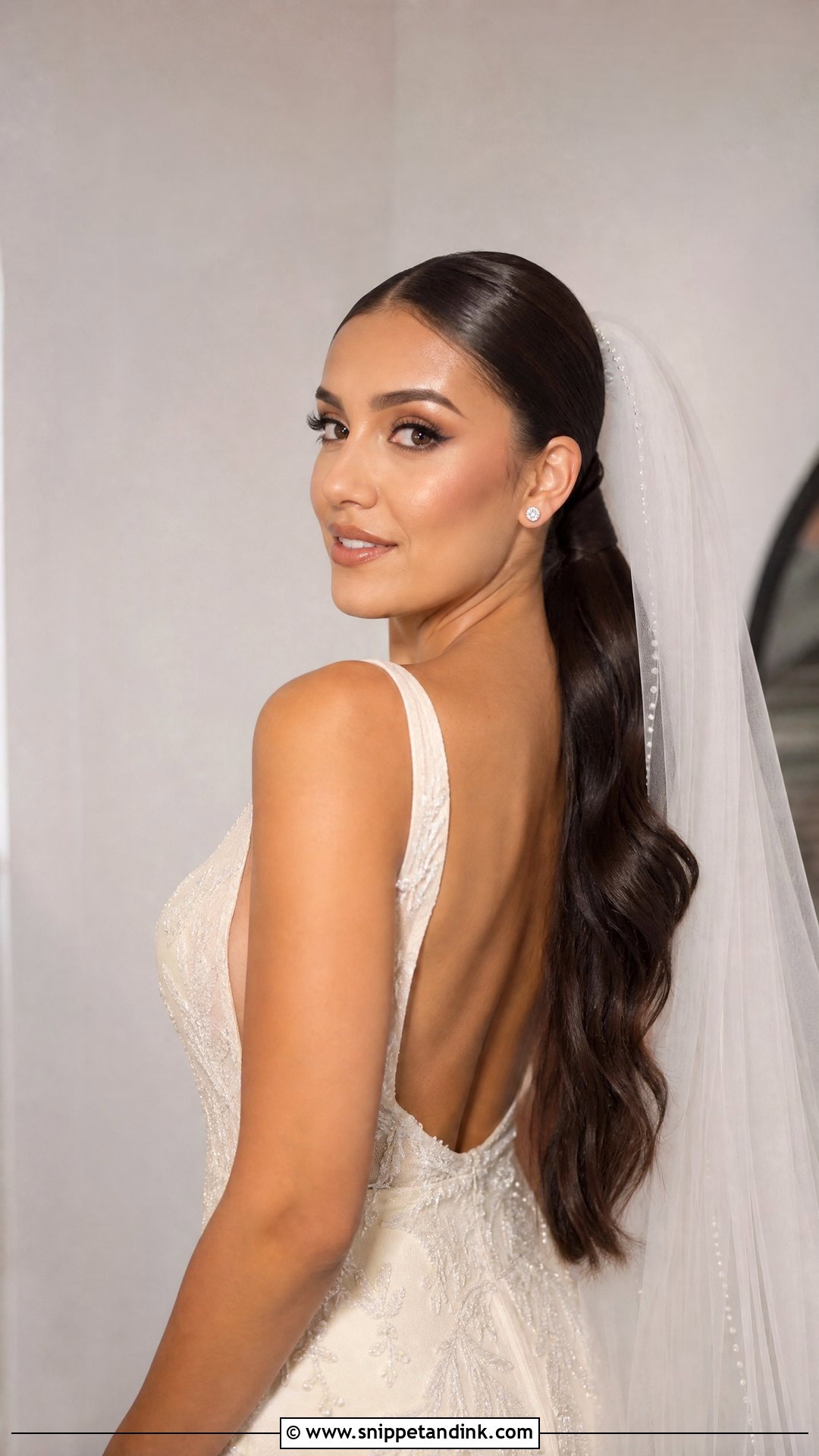 Sleek Ponytail With Veil Wedding Hairstyle - Snippet and Ink - 20 Sleek Hairstyles for Wedding